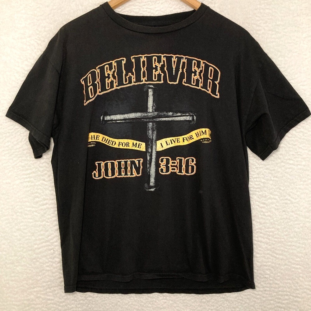 Vtg Believer Jesus John 3:16 Shirt Fit Like Adult M/L Nails Cross Christian Tee